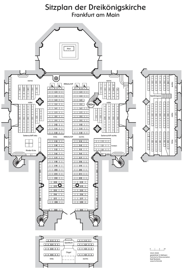 Sitzplan Dreikönigskirche Frankfurt am Main | mit Rollstuhlplätzen